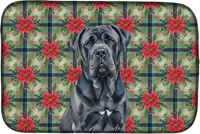 Caroline's Treasures Black Neapolitan Mastiff Christmas PoinsettIas Dish Drying Mat Absorbent Dish Drying Mat Pad for Kitchen Counter Dish Drainer Mat for Countertop, 14 x 21", Multicolor