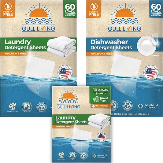 Gull Living Detergent Bundle Pack Laundry Detergent Sheets + Dishwasher Detergent Sheets