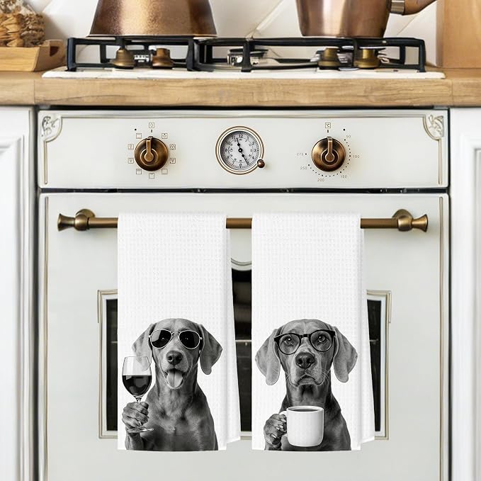 Funny Weimaraner Kitchen Towels Set of 2, Dog Kitchen Bar Accessories, Dog Chef Gifts for Women Decorative Hand Towels for Kitchen Decor, Weimaraner Lovers Dish Tea Towel, 16x24 Inch