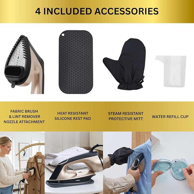 True & Tidy 2-in-1 Iron and Handheld Steamer, 1600W Dual Heating System with Ceramic-Coated Plate, LCD Display, No-Drip Technology, 3 Fabric Modes, Portable Garment Steamer for Home & Travel