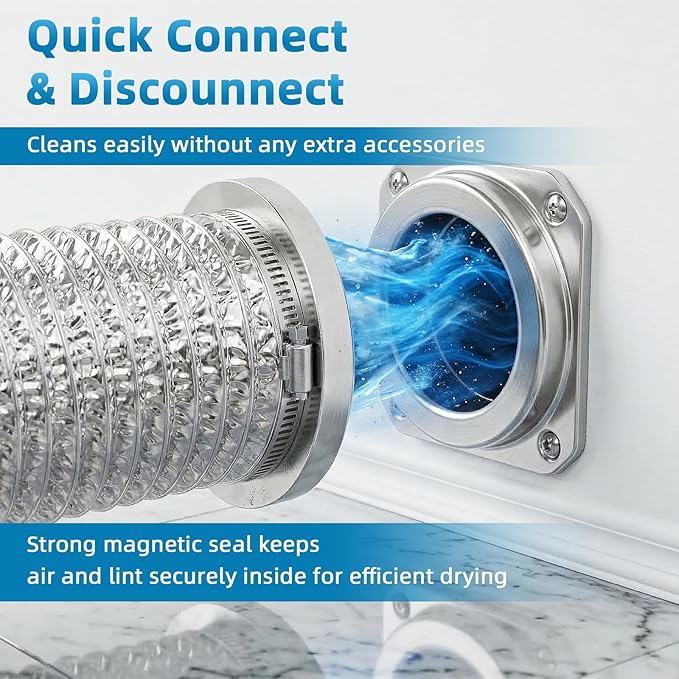 Upgrade Magnetic Dryer Vent Connector Kit, Quick Connection and Disconnection Strong Magnet Self-Alignment Airtight Seal Easy to Clean Includes 3.3 ft 4" Duct, 2 Clamps and 1 Screwdriver
