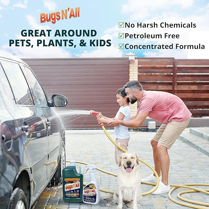 Bugs N' All Multi Surface Cleaner Spray Concentrate 1 Gal. w/Empty Cleaning Spray Bottle 32 oz. & Bug Sponge for Car Washing - Mutli-Vehicle Cleaning - Bug & Tar Remover for all Vehicles