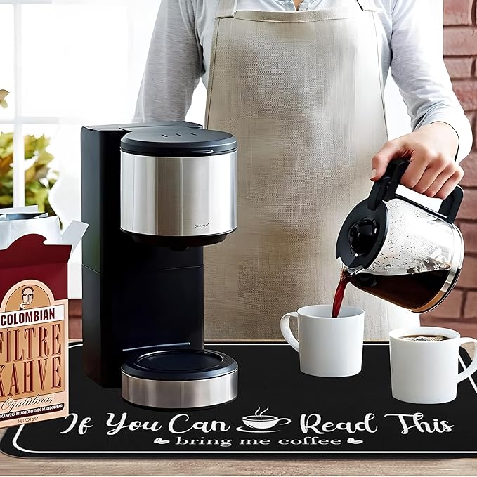 Coffee Bar Mat for Countertops 18inx24in,Absorbent Hide Stain Anti-Slip Cafe Bar Accessories Fit Under Coffee Machine Mat,Dish Drying mats for Kitchen