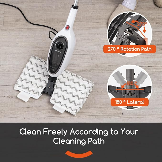 REECOO Steam Mop with Attachments/Pad 2PCS,Unique Double-Sided Flip Design - 260°F/126°C High Temperature Deep Cleaning, Floor Steamer for Kitchen, Living Room Wood Floor Tile Cleaning