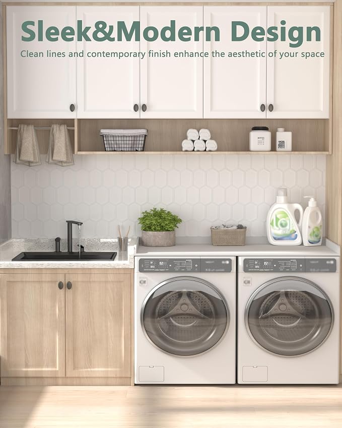 Piskyet Washer Dryer Countertop,Laundry Countertop with Edge Rails,27.5" Depth x 54" Wood Countertop for Washer Dryer,Laundry Machine Topper for Laundry Room Organization (White)