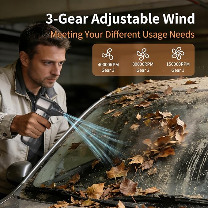 Electric Air Duster-150000RPM Compressed Air Duster with LED Display, 8000mAh Super Power Cordless Air Duster, 3-Gear Brushless Motor Blower, 5-in-1 Cleaning Kit for PC, Keyboard, Car, Outdoor