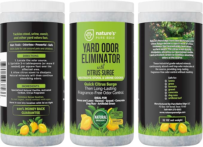 Yard Odor Eliminator with Citrus Surge – Outdoor Pet Odor Eliminator for Dog Urine & Poop Smell – Artificial Grass, Lawn, Kennel, Patio Deodorizer – Long Lasting Natural Granules – Pet Safe
