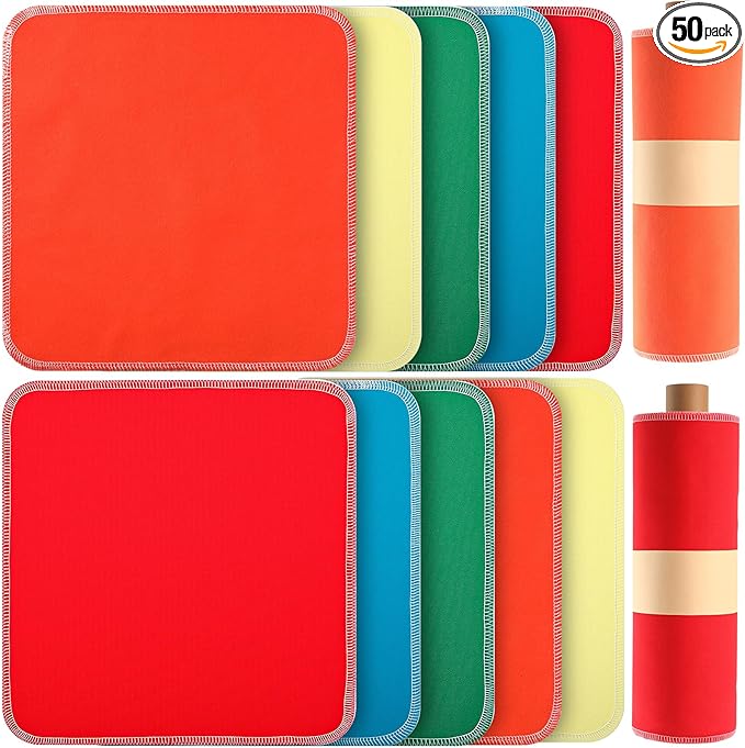 Redbaker 50 Pcs Reusable Paper Towels Paperless Reusable Cotton Cloths Toilet Absorbent Washable Paper Towels with Roll Kitchen Dishcloth for Kitchen Paperless Dishcloths(Bright Colors)
