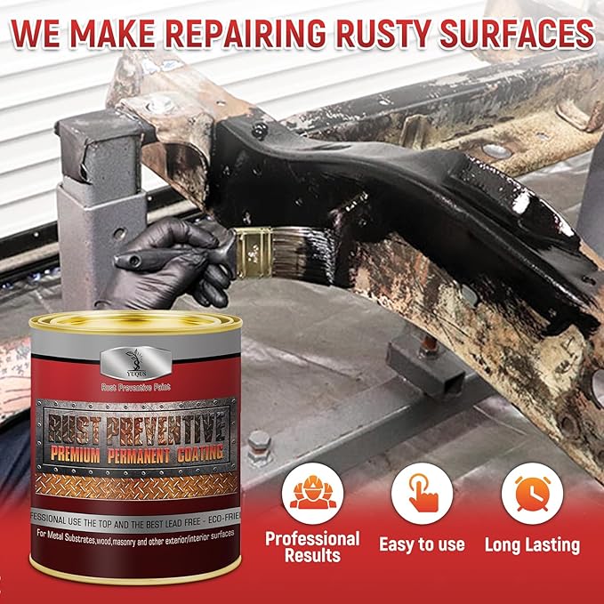 Metal Anti-Rust Paint Black, High Gloss 32 Fl oz, Metal Primer and Protective Coating, Protects All Metals in Marine and Undercoating in Automotive & Snow-Handling Vehicles