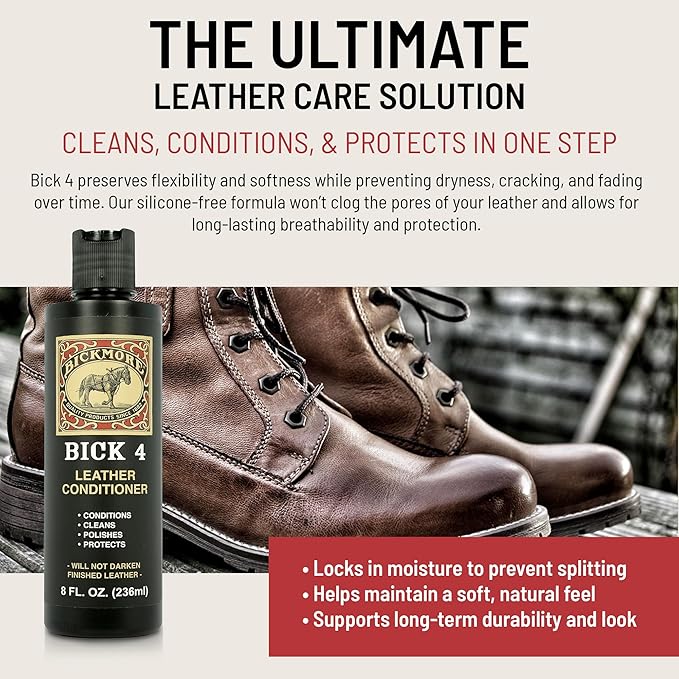Bickmore Bick 4 Leather Conditioner and Leather Cleaner 16 oz - Will Not Darken Leather - Safe For All Leather Apparel, Furniture, Jackets, Shoes, Auto Interiors, Bags & All Other Leather Accessories