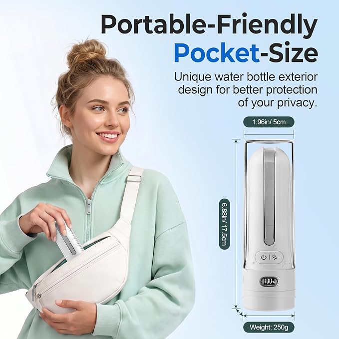 Electric Portable Bidet for Travel, Rechargeable for Women Postpartum, Period & Hygiene | 3 Pressure Modes, 260 Uses/Charge, IPX7 Waterproof, Foldable & Compact, Standard Bottle Fit, USB-C Charging, White