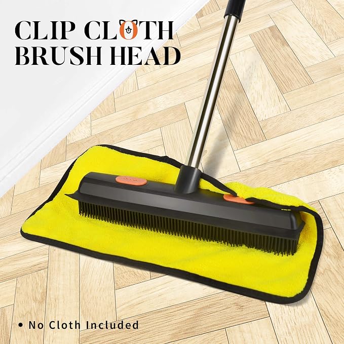 Conliwell Rubber Broom Carpet Rake for Pet Hair, Fur Remover Broom with Squeegee and 18" Professional Microfiber Mop Floor Cleaning System