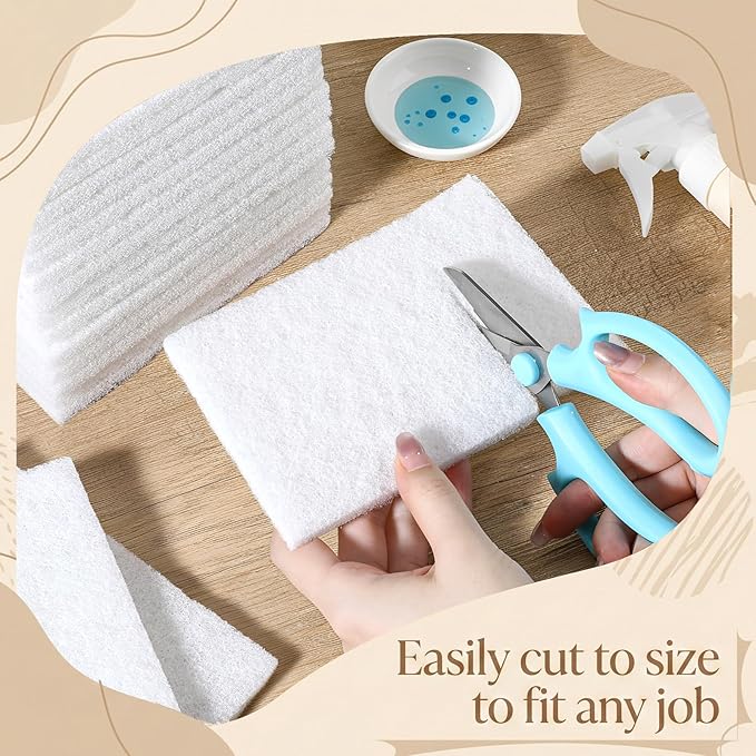 60 Pcs White Scrubbing Pads Light Duty Non Scratch Scouring Pads Multipurpose Non Woven Scouring Sponge Abrasive Multi Surface Scrubber for Cleaning Polishing Home (4 x 6 Inch)