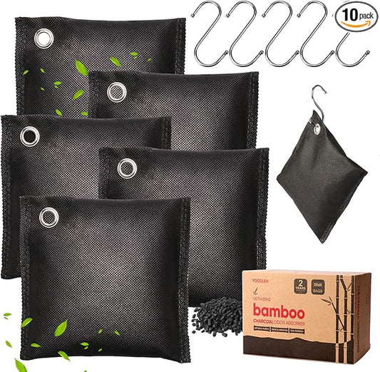 Activated Charcoal Odor Absorber for Strong Odors in Car, Closet, Shoe, Basement. 5 Activated Charcoal Bags Odor Absorbers for Home. Bamboo Charcoals Air Purifying Bag Charcoals Deodorizer Eliminator