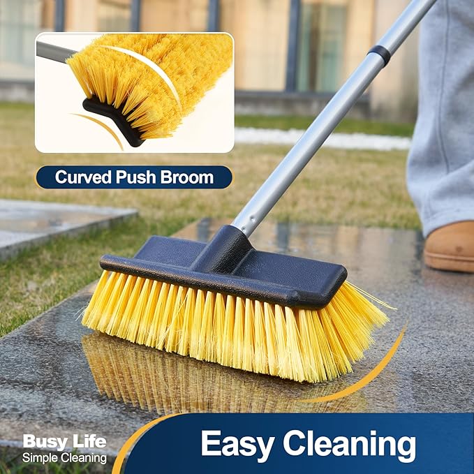 Yocada Deck Brush with 4-Section Extendable Handle Floor Scrub Brush Soft &Medium Bristles Non-Slip Grip for Outdoor Deck Patio Bathroom Garage Concrete Cleaning 54.3 Inch