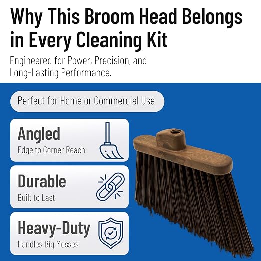 SPARTA Plastic Broom Head, Angled, Un-Flagged for Large Debris Indoor, Outdoor, Home, Restaurant, Lobby, Office, 12 Inches, Brown