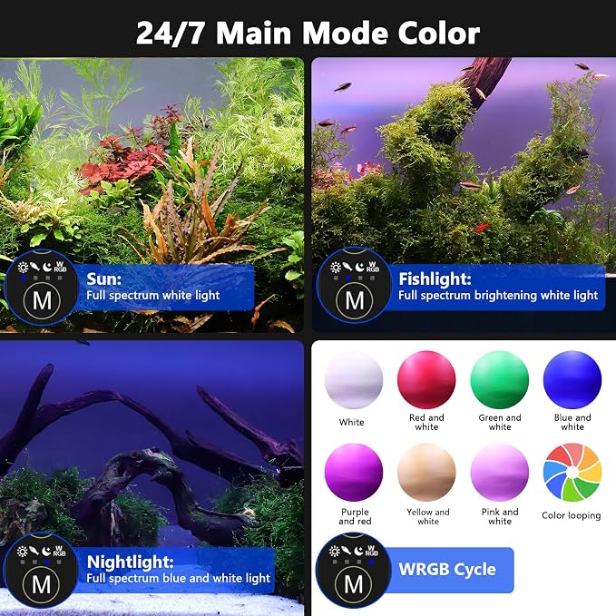 hygger 360GPH Electric Aquarium Gravel Cleaner and New Mode 24/7 Timer LED Aquarium Light