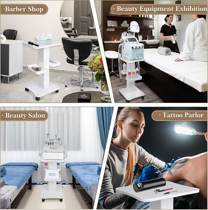 Upgrade Esthetician Beauty Trolley Cart with Wheels and 2 Trays, 4 Tier Beauty Rolling Cart, Spa Salon, Beauty Machine Trolley, Load 135lbs, 26.7 x 13.8 x 15 inch