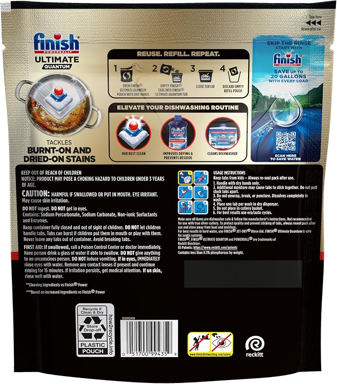 Finish Ultimate Quantum Dishwasher Pods, New & Improved Formula, Dishwasher Detergent Dish Soap, Removes Burnt-On & Dried-On Stain, Degreasing & Scrubbing Power, Fresh Scent, 47 Count
