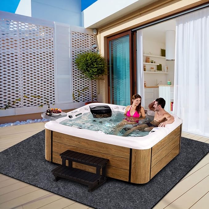 80 * 80 inch Round Inflatable Hot Tub Mat, Outdoor Indoor, Waterproof Slip-Proof Backing, Absorbent Spa Pool Ground Base Flooring Protector for Hot Tub Pool