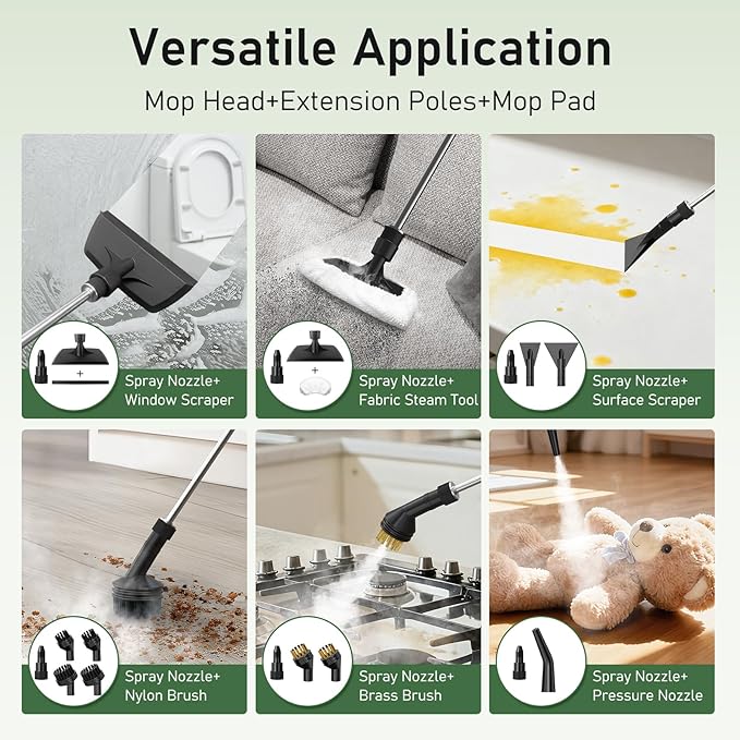 14 IN 1 Steam Mop, 1.6L Detachable Handheld Steam Cleaner with 45 Accessories, 2500W Multipurpose Steamer Cleaning for Home,Floors,Tile,Grout,Upholstery,Carpet,Car,15S Fast Heat-Up
