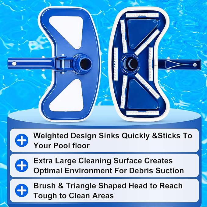 3 Pcs Pool Cleaning Kit 11.8" Vacuum Head with Flexible Wheels, 1-1/2 x 18ft Hoses and Skim Vacuum Plate Pool Maintenance Cleaning Accessory Tool for Fast, Easy Debris Removal