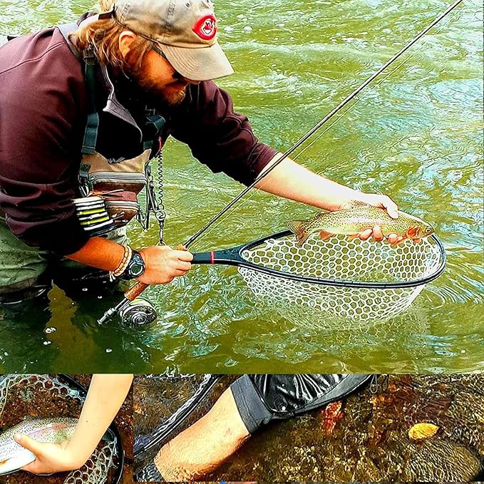 Aventik Fly Floating Fishing Net Carbon Fiber Landing Trout Net Light Weight Clear Rubber Ghost Net Catch & Release