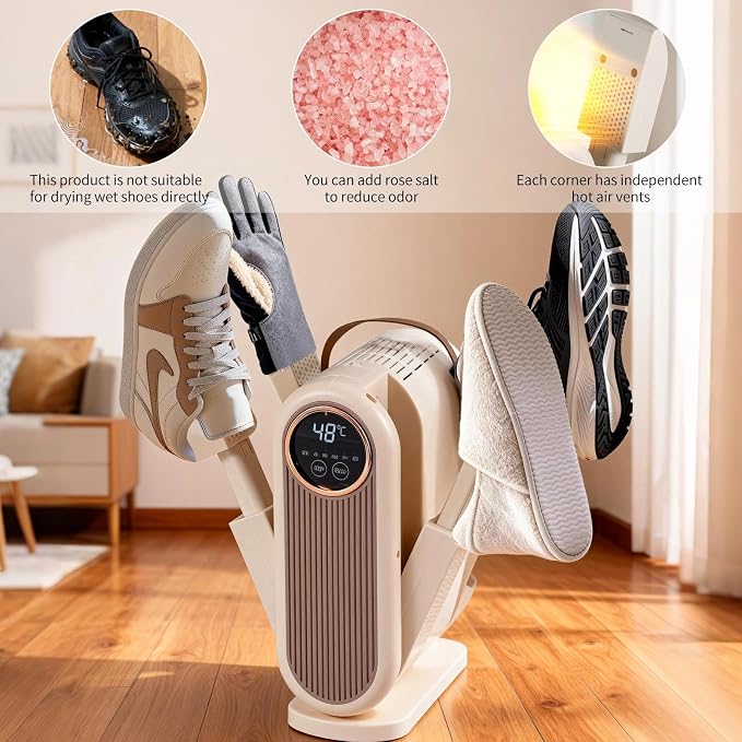 Portable Handheld Boot and Shoe Dryer | Fast Drying, Adjustable Timer, Energy Saving, Rose Salt Compatible for Odor Reduction, For Sneakers, Gloves and Socks