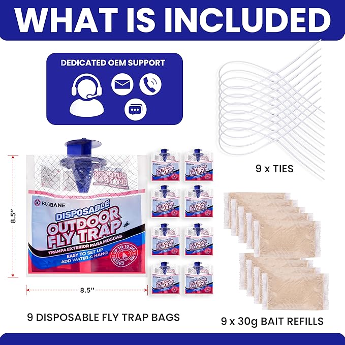 24 Sets of Fly Strips and 9 Sets of Disposable Outdoor Fly Trap Bundle