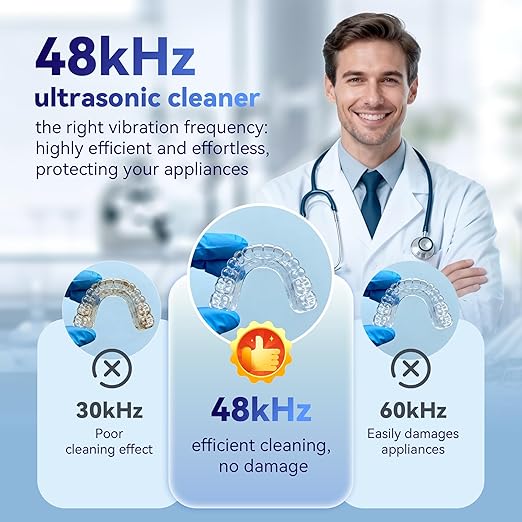 Ultrasonic Retainer Cleaner Machine 48kHz, Dental Cleaning Pod, Ultrasonic Retainer Cleaner for Dentures, Aligners, Mouth Guards, Toothbrush Heads and Jewelry with 200ML Capacity, LAB Supply