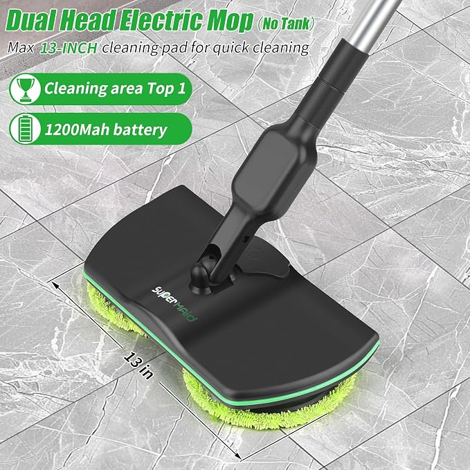 Battery Cordless Electric Mop T1,13-Inch Max Cleaning Pad Electric Spin Mop, Laminate Floor Cleaner for Mopping, Automatic Spin Mops for Hardwood, Tile-No Water Tank