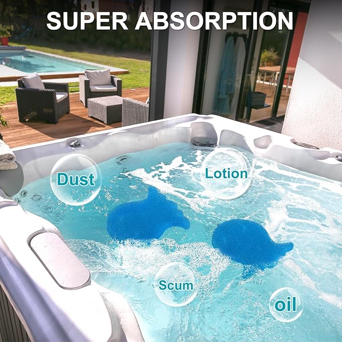 M METERXITY 2-Pack Hot Tub Scum Absorber, 12.5x11.3 Cm/4.9x4.4 Inch Sponge Octopus Pattern Scum Balls for Spa, Bathtub and Swimming Pool to Soak Up Oils Bathtub Accessories [Blue]