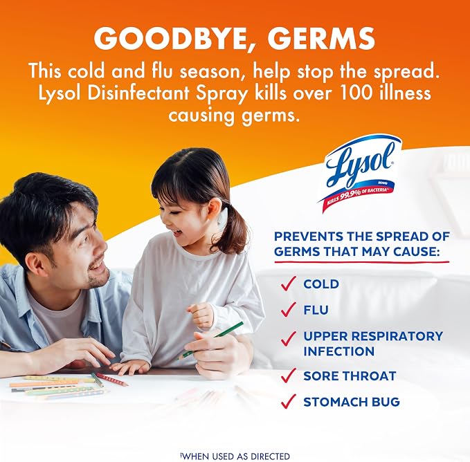 Lysol Disinfectant Spray, Household Cleaning Supplies, Disinfecting Multi-Purpose Room Spray, Antibacterial Sanitizer, Deodorizer, Kills Hantavirus, Crisp Linen + Mango & Hibiscus, 19 Fl Oz, 3-Pack