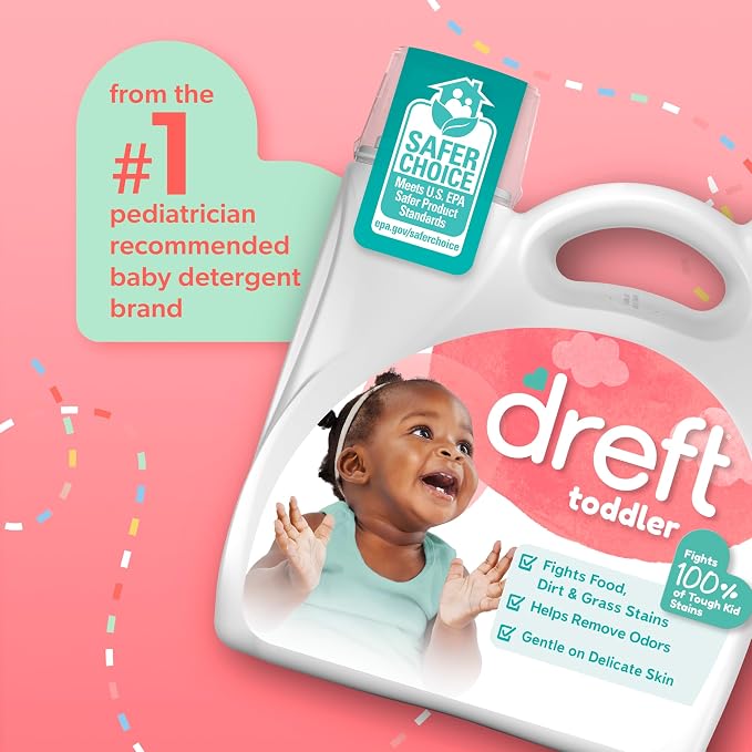 Dreft Toddler Liquid Laundry Detergent, Gentle on Sensitive Skin Laundry Soap, 150 fl oz, 114 Loads (Packaging May Vary)