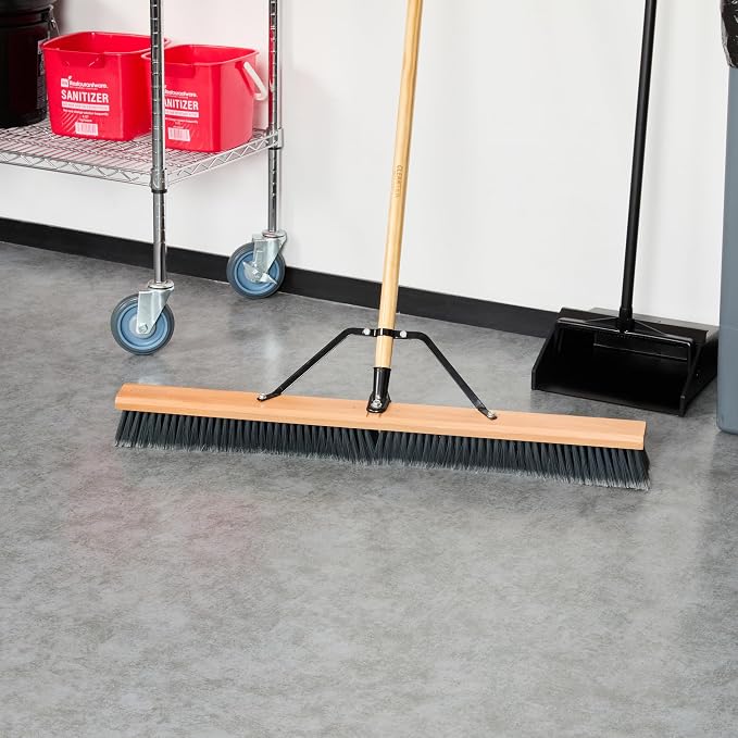 Restaurantware-BROOM HEAD ONLY: Clean Tek Professional 36-Inch Broom Head, 1 Heavy-Duty Push Cleaning Tool - Handle And Brace Sold Separately, Medium Plastic Bristles, Wooden, Commercial Use