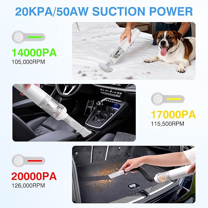 ULTREMA Car Vacuum Portable Cordless, 20000Pa Handheld Vacuum, 4-in-1 Compact Auto Duster & Air Pump, 1.05lbs Mini Vacuum Cleaner with 15-Piece Accessory Kit for Keyboard, Desk and Hair