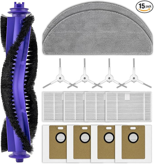 (15 Pack) Freo S Replacement Parts Compatible with Narwal Freo S Robot Vacuum Cleaner, 1 Roller Brush, 4 Side Brushes, 4 HEPA Filters, 4 Dust Bags, 2 Mop Pads, Accessories Kit