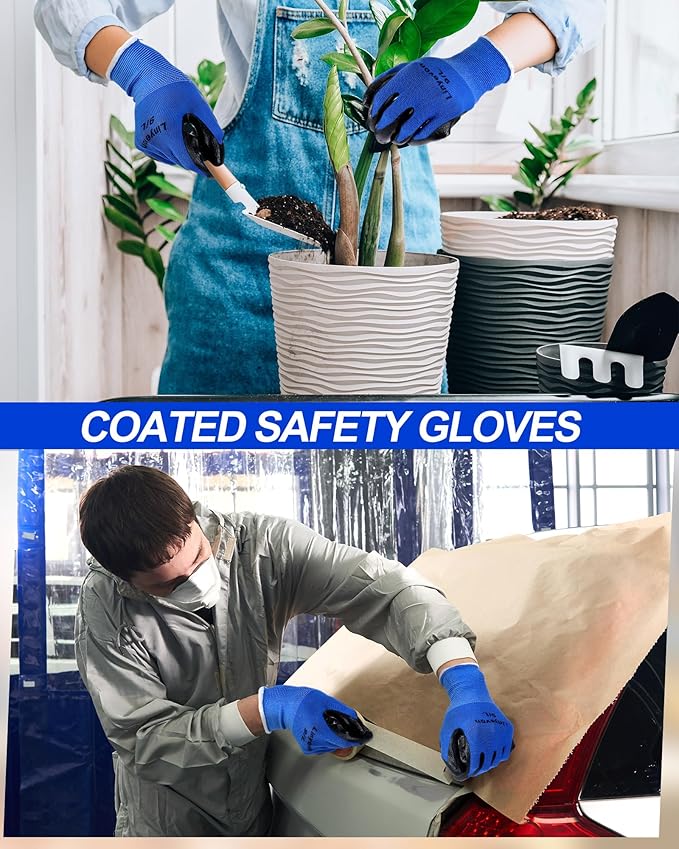 Maxcheck PU Coated Gloves Bulk, Reusable Rubber Safety Gloves for Men Women Work Warehouse, Mechanic, Woodworking
