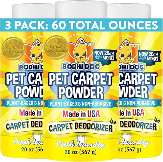 Bodhi Dog Natural Carpet Deodorizer Powder - Dry Pet Smell Eliminator & Urine Odor Remover - Loosens Fur & Dirt - Plant-Based Room Freshener for Vacuuming Home with Pets - Fresh Laundry (Pack of 3)