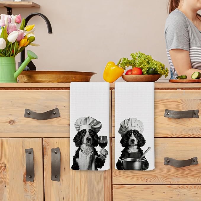 Funny Chef Bernedoodle Kitchen Towels Set of 2, Bernedoodle Dog Gifts for Women Dish Tea Towels for Kitchen, Dog Mom Lovers Owner Gifts Decorative Hand Towel, 16x24 Inch