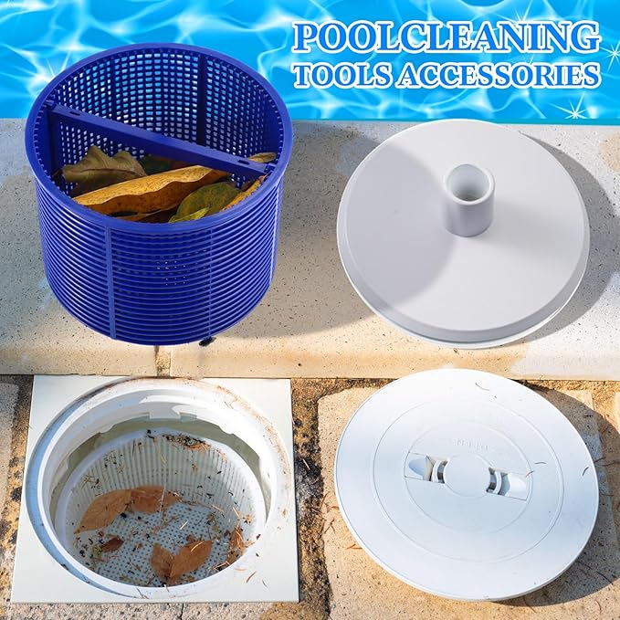 2pcs 7'' SPX1082CA Pool Skimmer Basket and 2 Pcs SP1106 Vacuum Plate Compatible with Hayward Skim Vac In-Ground Swimming Pool Skimmer SP1082, SP1083, SP1084, SP1085, SP1086, SP1075(Blue)