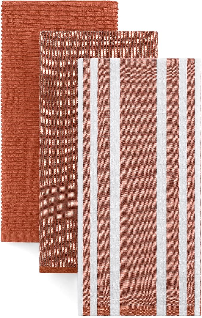 Homaxy Premium Kitchen Towels(18”x 28”, 3 Pack), Large Cotton 380 GSM Kitchen Hand Towels, Soft and Absorbent Terry Dish Towels, Multipurpose Tea Towel Set with Hanging Loop, Rust