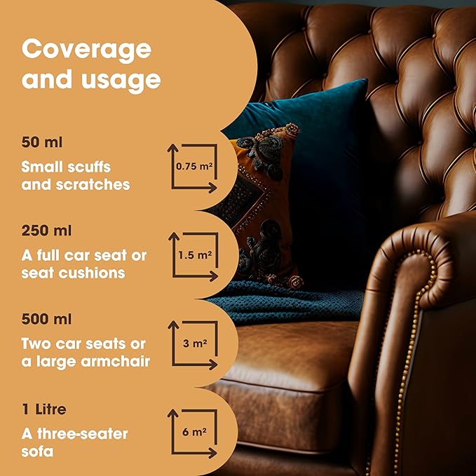 Furniture Clinic Leather Repair Paint | 2-in-1 Seal and Color | Use on Scratches, Tears, and Holes in Car Seats, Furniture | Quick and Easy Leather Repair Kit for Furniture (Dark Brown, 50ml / 1.7oz)