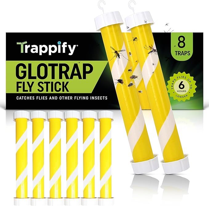 Glow-in-The-Dark Flies Stick by Trappify: Indoor & Outdoor Flying Insect Trap | Water-Resistant Sticky Traps for Fruit Fly Traps for Indoors and Fly Trap Indoor (8 Pack)