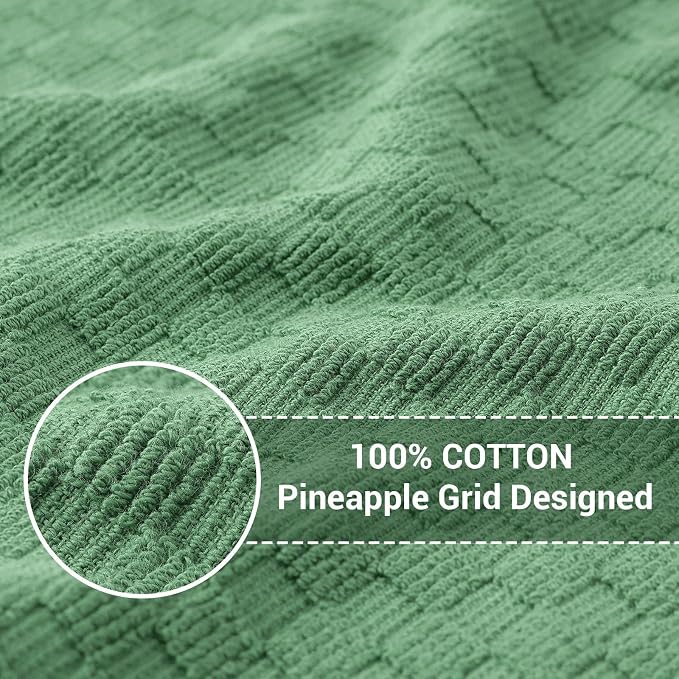 Homaxy 100% Cotton Terry Kitchen Dish Cloths, Ultra Soft Absorbent Dish Towels with Hanging Loop, Pineapple Grid Designed, 12 x 12 Inches, 12-Pack, Grass Green