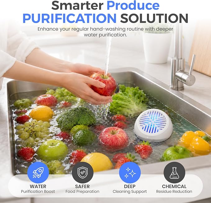 Fruit & Vegetable Purifier, Portable Wireless Deep Cleaning Device, USB Rechargeable Food Purifier for Fruits, Veggies, Meat and Rice, White