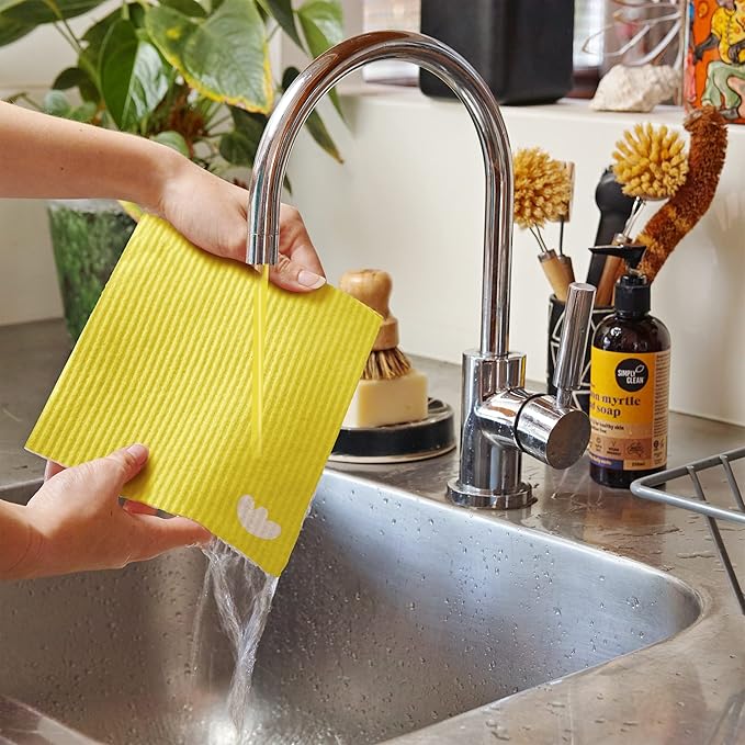 Swedish Dish Cloths Compostable Sponge Cloth 12 Pack | Solid Assorted Happy Colours | Reusable Cleaning Hand Towel Bulk Buy | for Kitchen, Counters & Washing Dishes | Eco-Friendly Cellulose Cotton