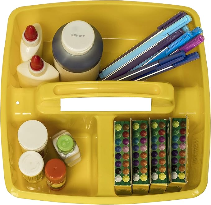 Storex 3-Compartment Small Caddy – Multipurpose Classroom Organizer with Handle, Yellow, 12-Pack (00950U06C)