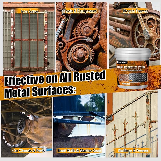 2-in-1 Rust Converter & Metal Primer, 101.5oz Black Rust Inhibitor Paint for Metal, Water-Based Rust Reformer & Corrosion Sealant, Heat Resistant Anti Rust Coating for Cars, Trailers, Boats, Farm Tools & Steel Structures