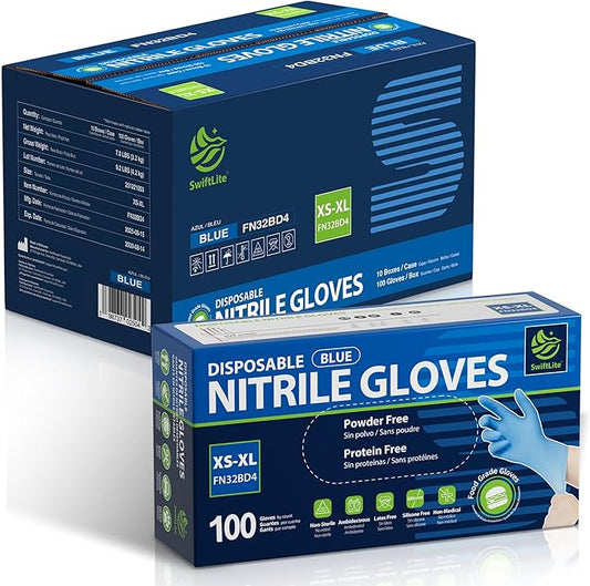 SWIFTLITE Food Safe Disposable Gloves, Blue Nitrile Rubber Gloves, Latex-Free Powder-Free for Food Prep, Cooking, Cleaning